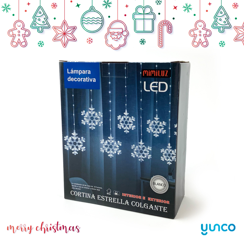 Cortina De Led Con 10 Copos De Nieve Luz Blanca