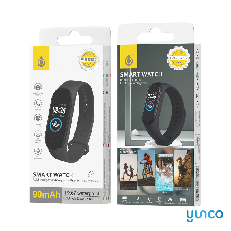 Pulsera Bluetooth de Actividad Smart Watch, Bateria 90mAh, R6627 Negro