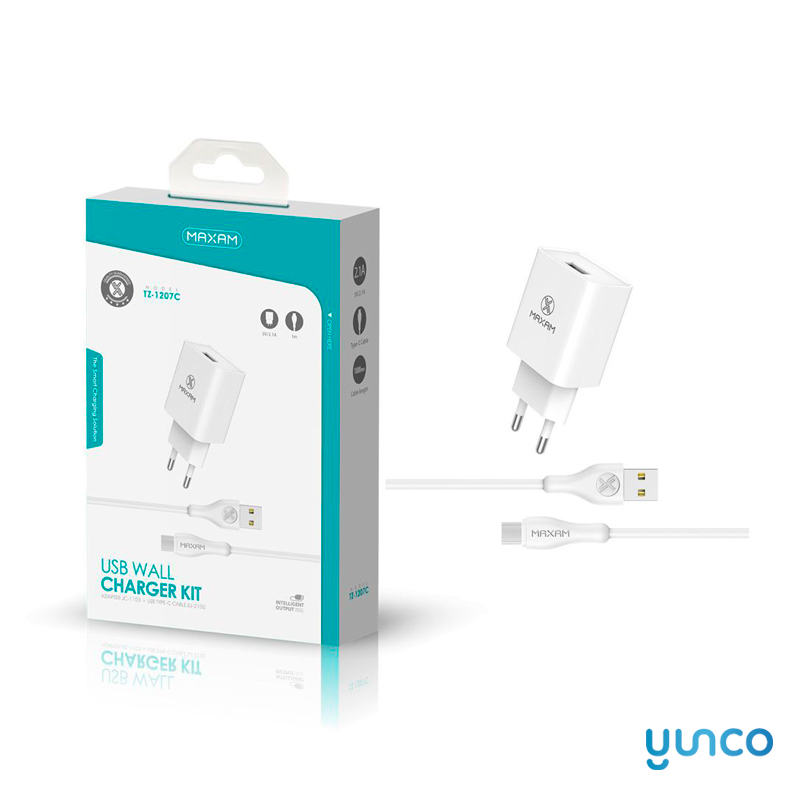 TZ-1207C White 2.1A 1M TYPE C WALL CHARGER PACK