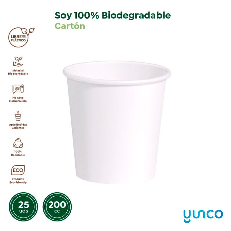 Vaso Cartón Biodegradable Blanco 200Cc 25 Uds